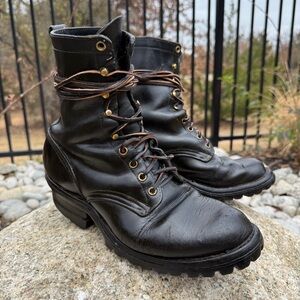 VTG White's Mens Logger Smokejumper Boots Lace-Up Black Leather Soft Toe Work 8D